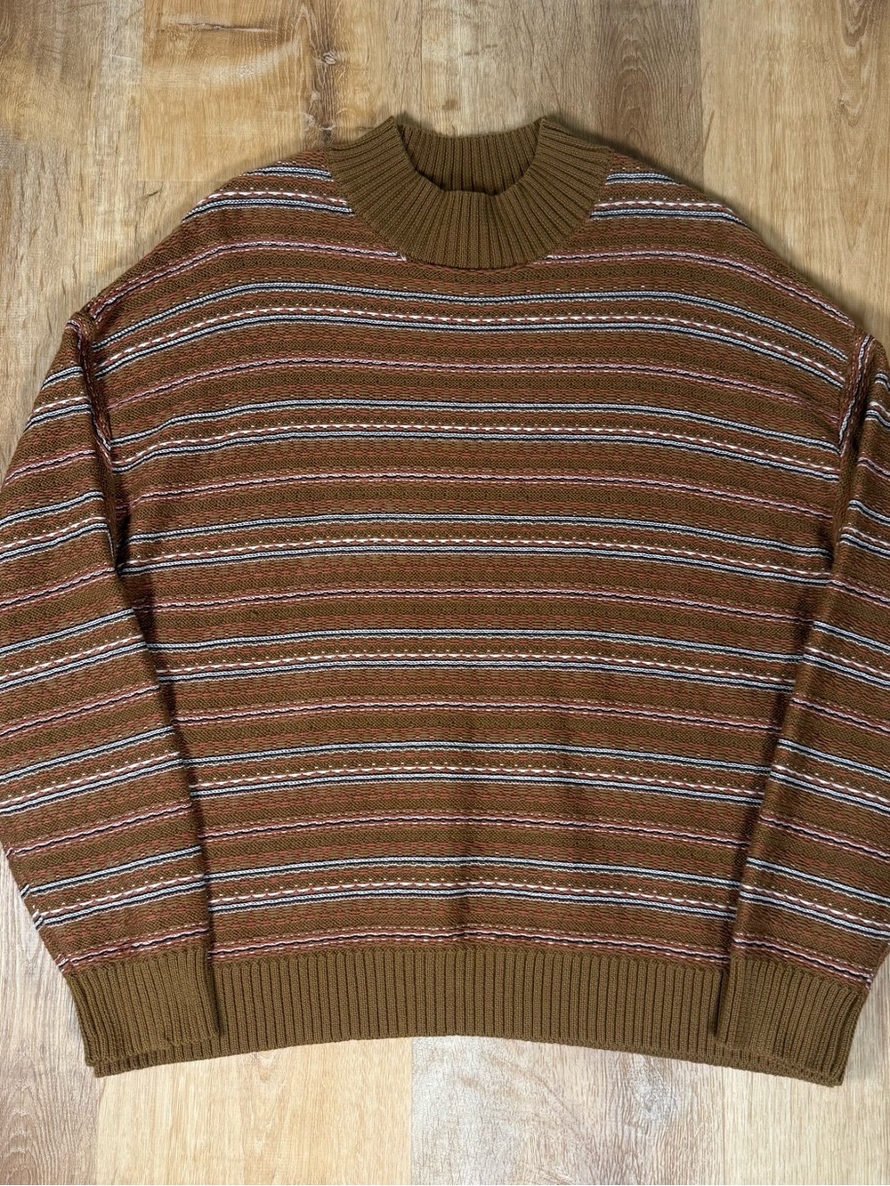 Natural Reflections Brown Striped Crewneck Sweater with Accent Stripes